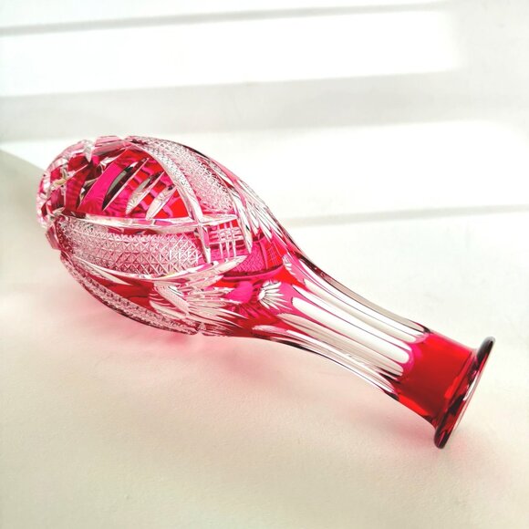 handcut Crystal Vase/decanter? Intricate Ruby/Pink Clear cut/Etched 9.25" - Picture 3 of 9